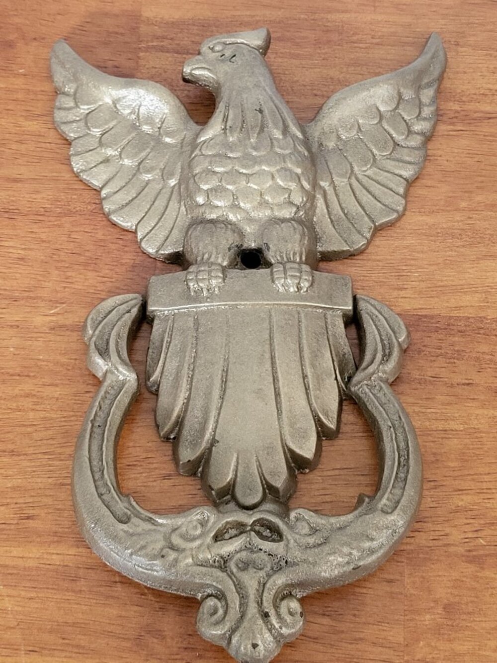Vintage Cast Iron Eagle Door Knocker 8" Ornate Wings Open Exterior Home Decor